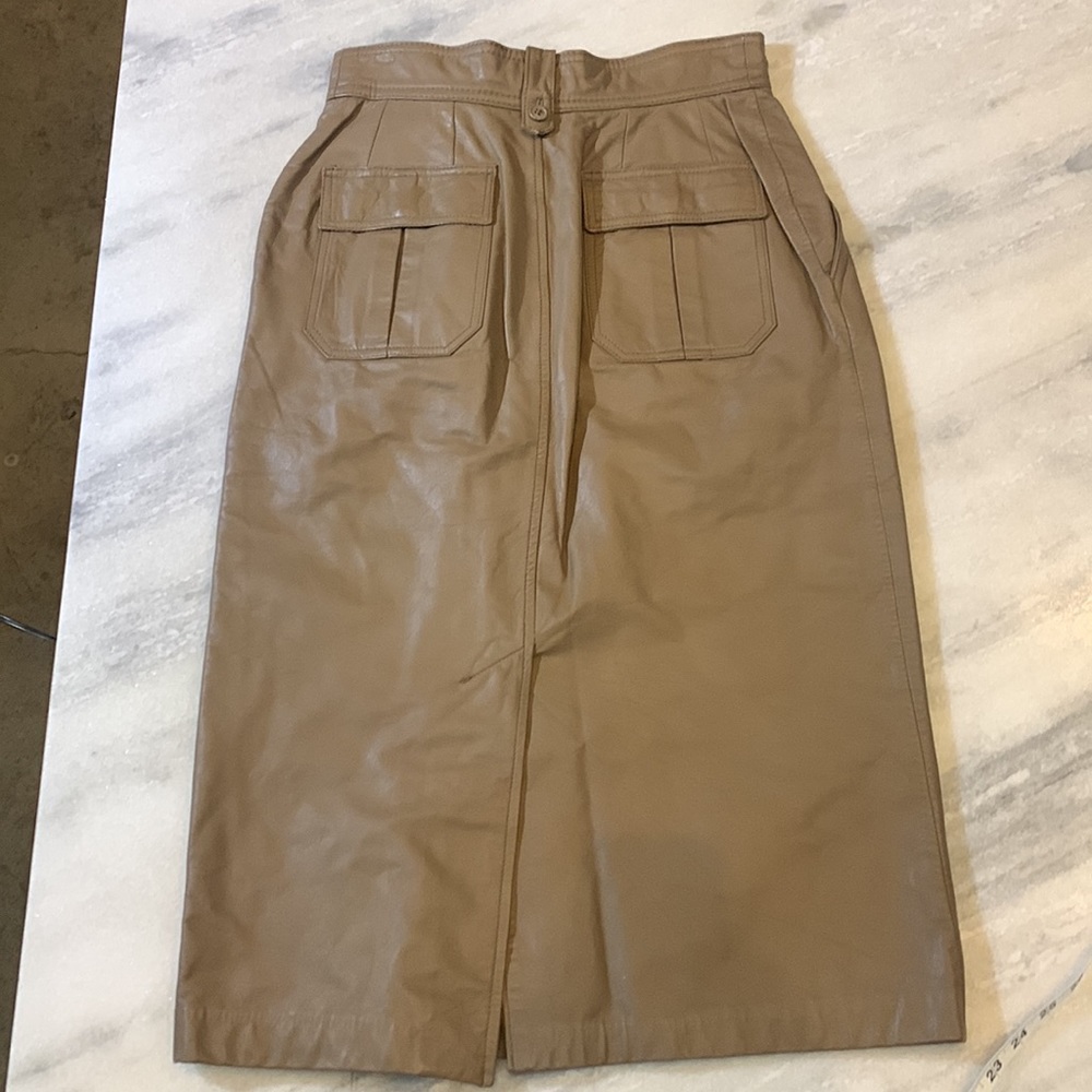 Vintage Tan Faux Leather Midi Skirt